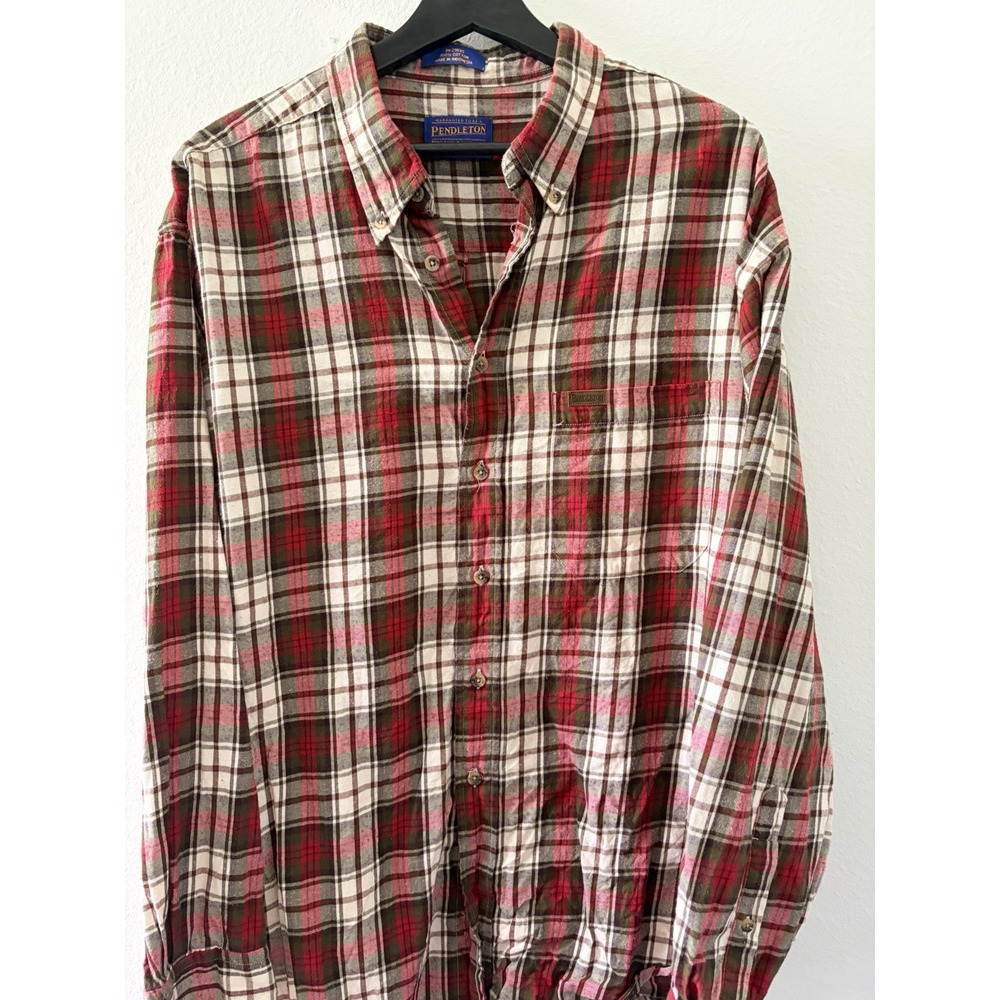 Pendleton Men's XL Plaid Long Sleeve Button Down Shirt Red Brown Flannel